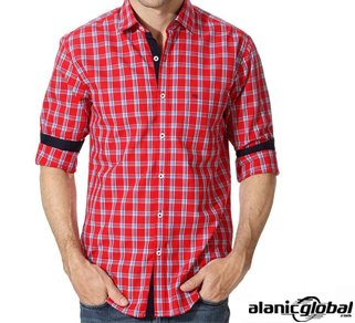 Roll-up Sleeve Red Check Flannel Shirt
