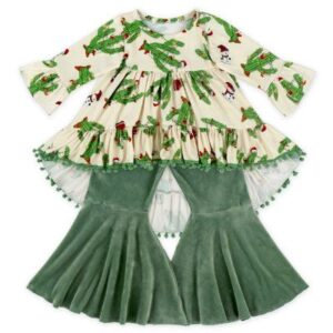Wholesale Baby Girls Velvet Pompom Outfit
