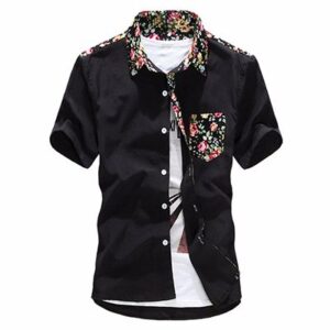 Wholesale Black Flowery Collared Custom Shirt