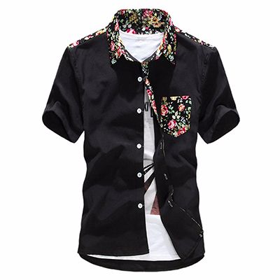 Wholesale Black Flowery Collared Custom Shirt