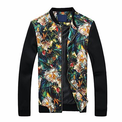 Black Tropical Printed Custom Bomber Jacket Supplier