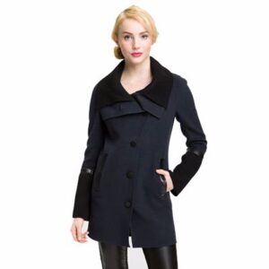 Wholesale Blue and Black Color Block Coat for Women Manufacturers