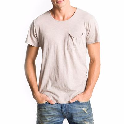 Light Beige Cotton T-Shirt for Men Wholesale