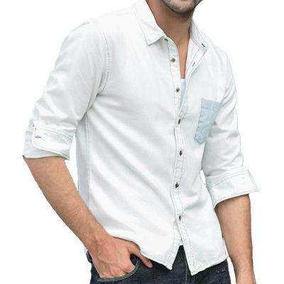 Mens Antique Washed White Denim Shirt Supplier