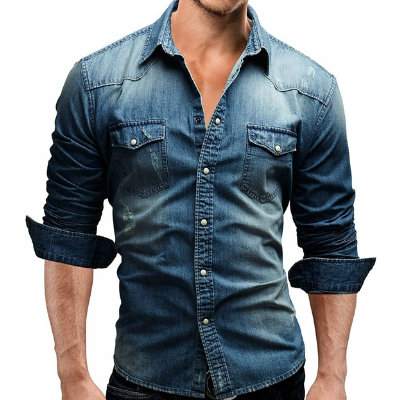 Mens Casual Blue Denim Shirt Supplier