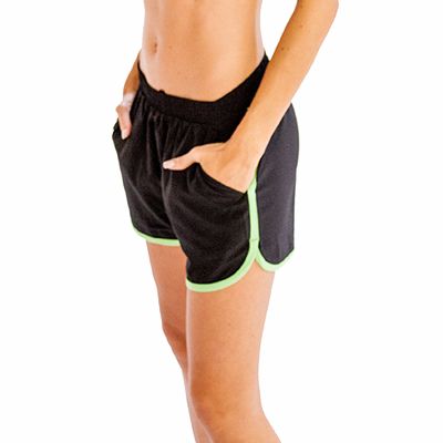 Black with Green Piping Fitness Hot Shorts Distributor