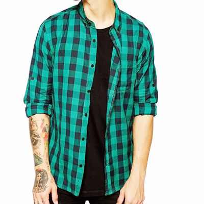 Greenish Blue and Black Checked Flannel Shirt Manufacturer