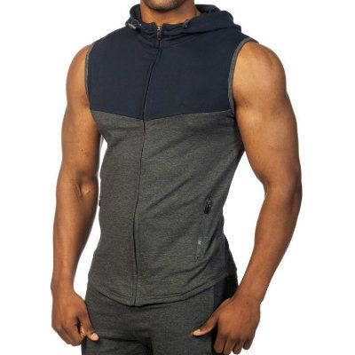 Wholesale Mens Knitted Casual Zip Sleeveless Hoodie