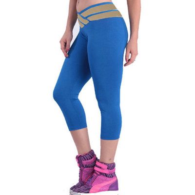 Wide Elastic Waist Stylish Blue Yoga Capri Manufacturer