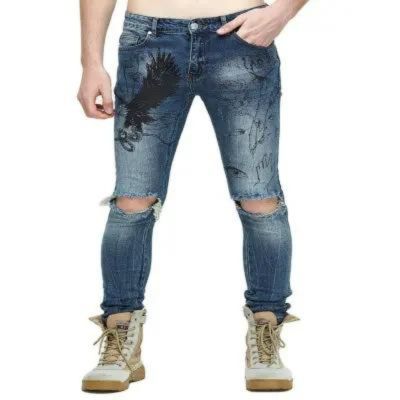 DiZNEW OEM Distressed Mens Printed Jeans Wholesale