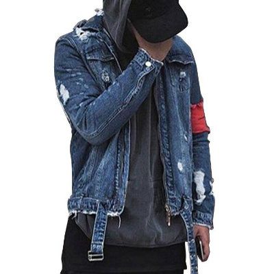 Distressed Mens Denim Jacket With Patch Supplier