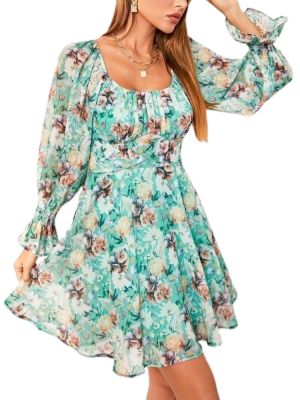 wholesale square collar floral printing dress for women suppliers