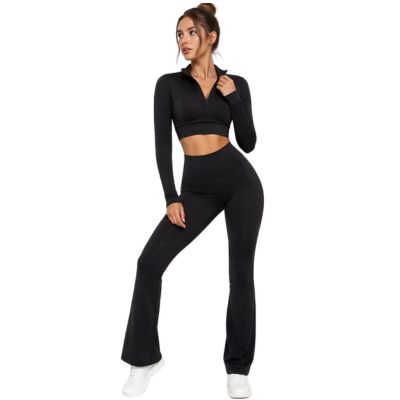 zip up crop top and flare leggings suppliers